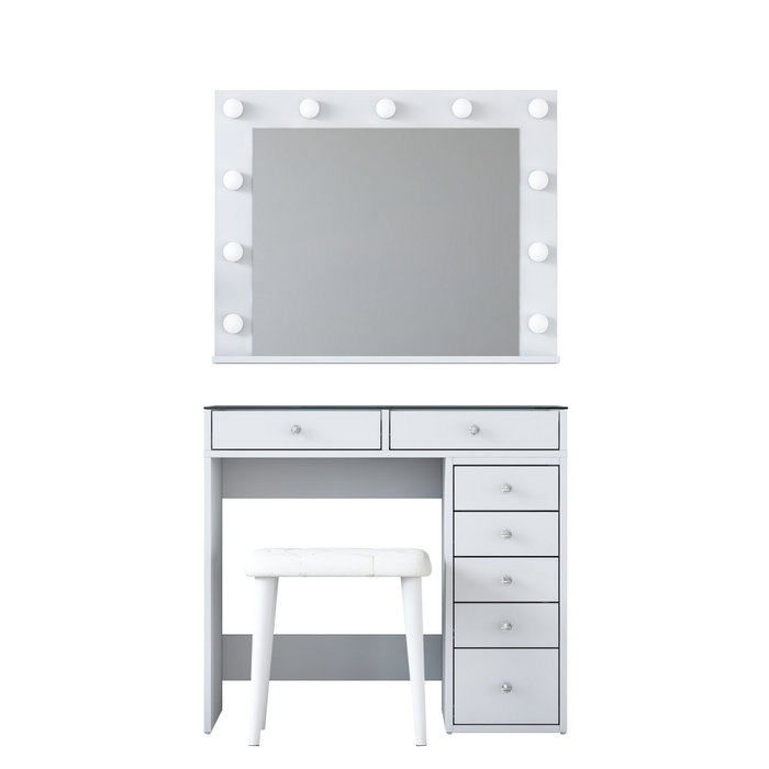 Hanah Home Mesa de Maquillaje Blanca con Espejo de 11 Focos y Puff Hanah Home Mesa de Maquillaje Blanca con Espejo de 11 Focos y Puff